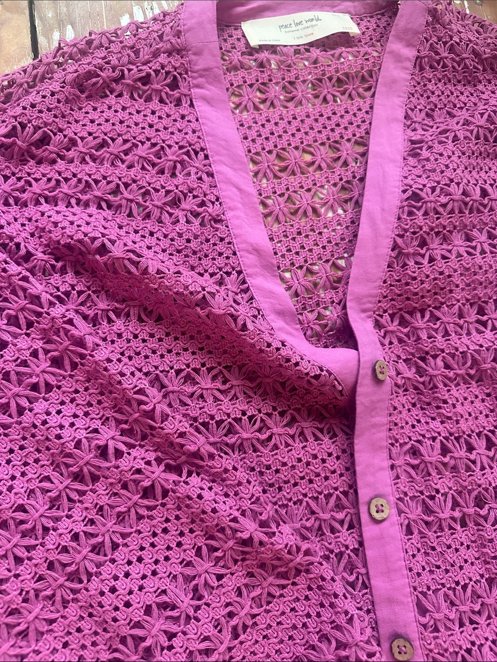 Crocheted Button-Front Pinkish Duster Coverup - Picture 2 of 4